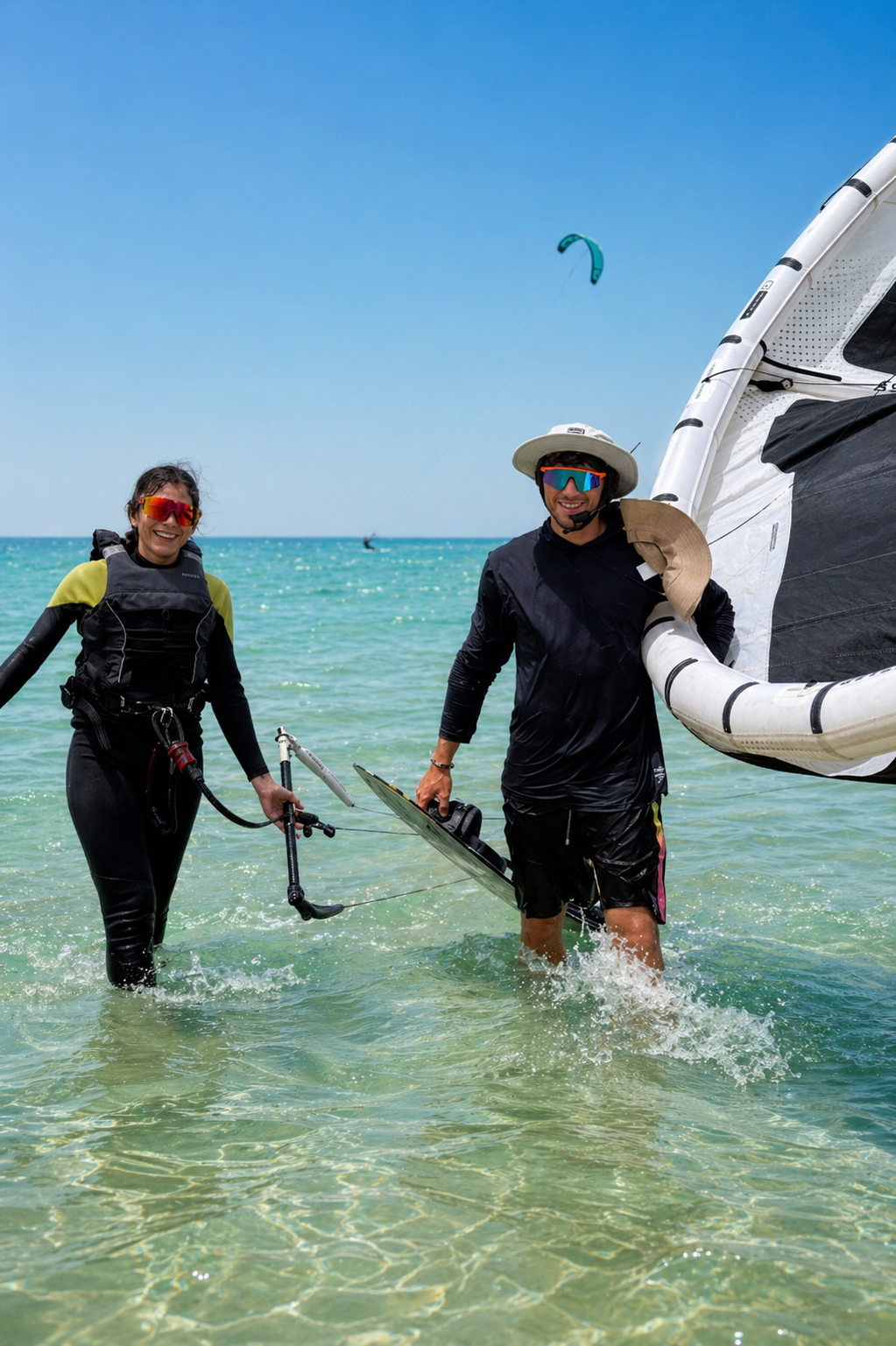 Coach con allieva in acqua dopo la sessione